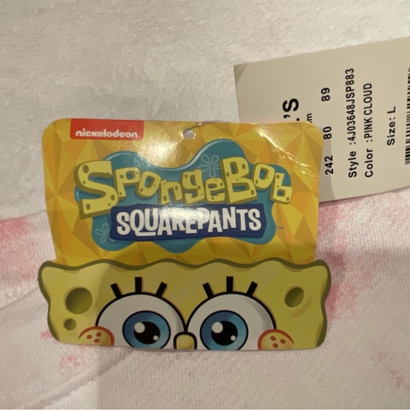 SpongeBob SquarePants Juniors Pink Cloud Tie-Dyed Cropped Sweatshirt Size Large - Picture 12 of 15